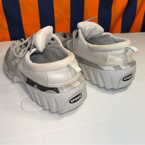 Crocs Shoes mens Size 13 gray Khaki Camo Leather Boat Lace up Tie rare - Picture 6 of 7